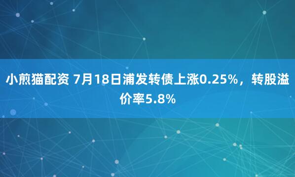小煎猫配资 7月18日浦发转债上涨0.25%，转股溢价率5.8%